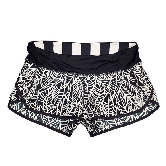Lululemon Run Speed Short 2-way Stretch Pretty Palm Black Angel Wing Black Sz 6 - Picture 1 of 10